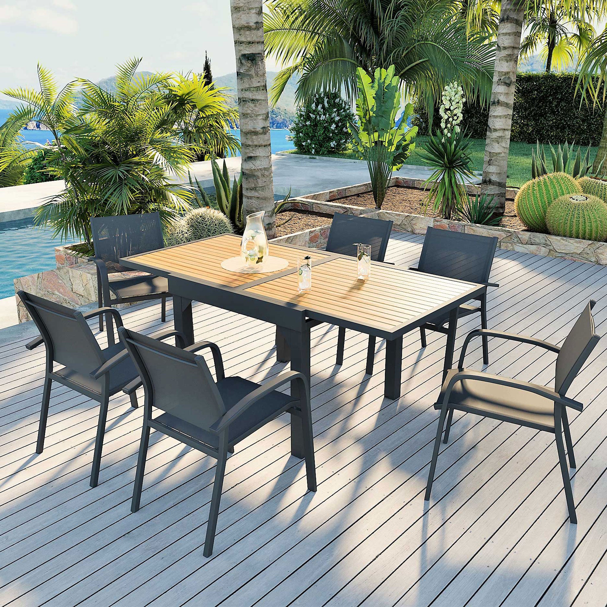 Table de jardin extensible aluminium et bois composite