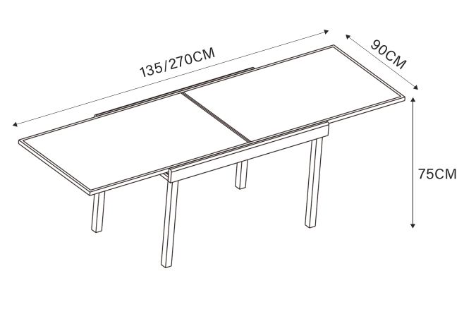 Table de jardin extensible 10 places en verre Murano (270 x 90 cm)