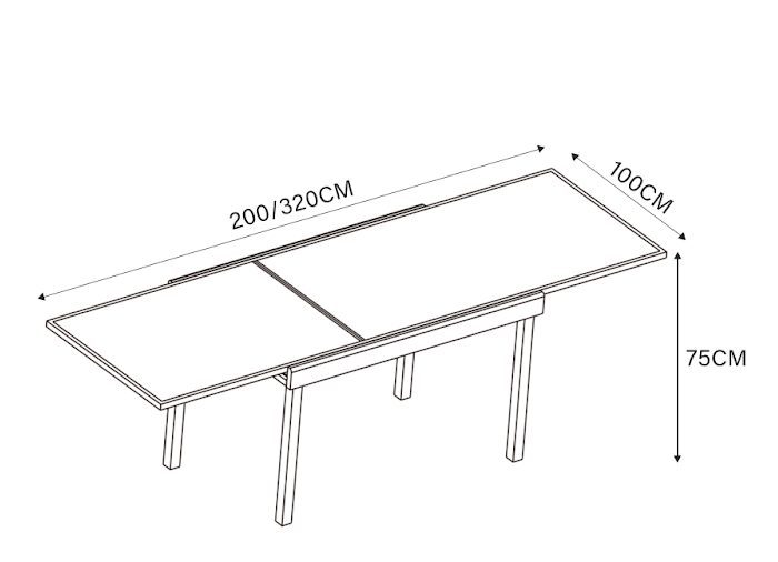 Ausziehbarer Gartentisch für 12 Personen aus Glas Murano (320 x 100 cm)