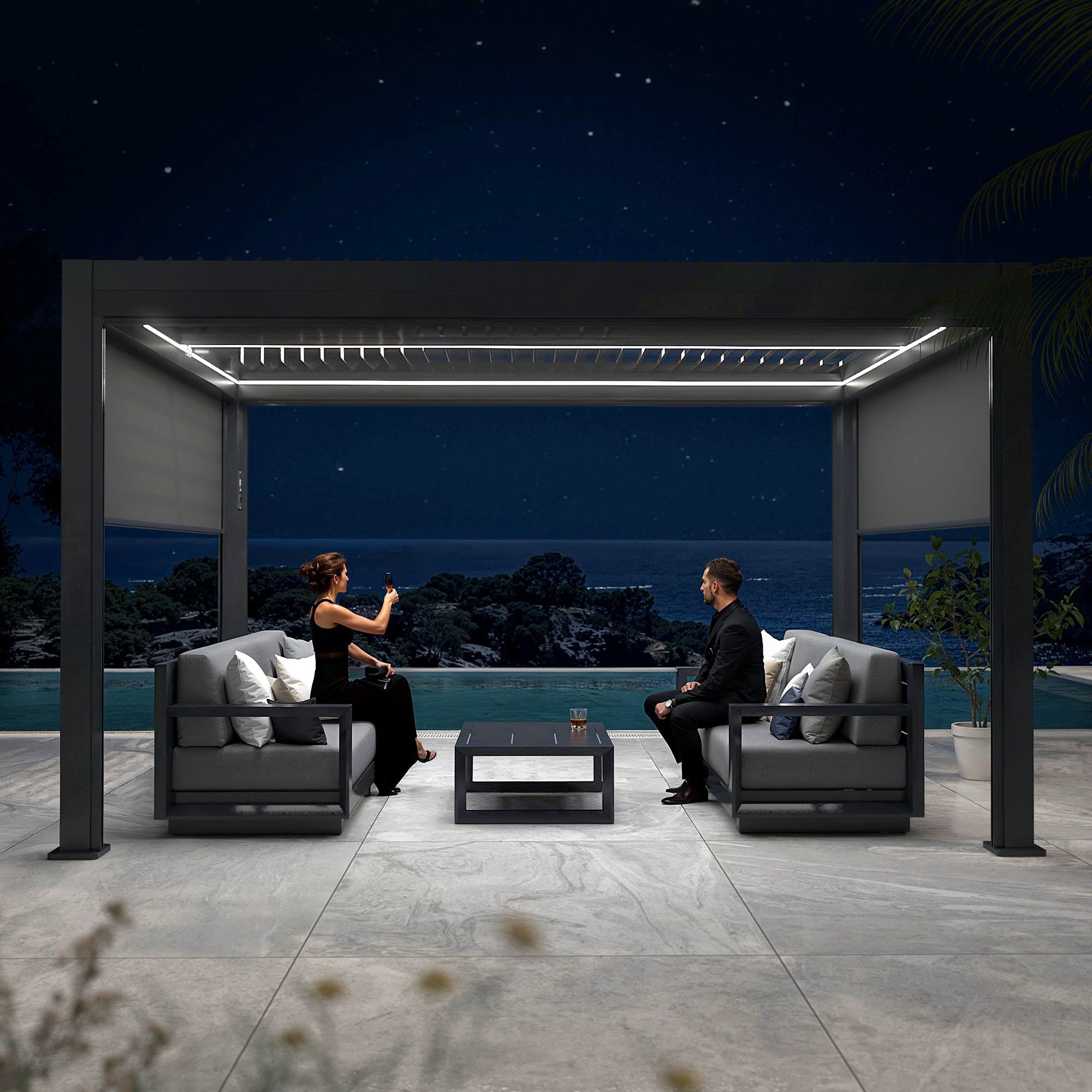 Pergola bioclimatique motorisée avec LED 3x4m