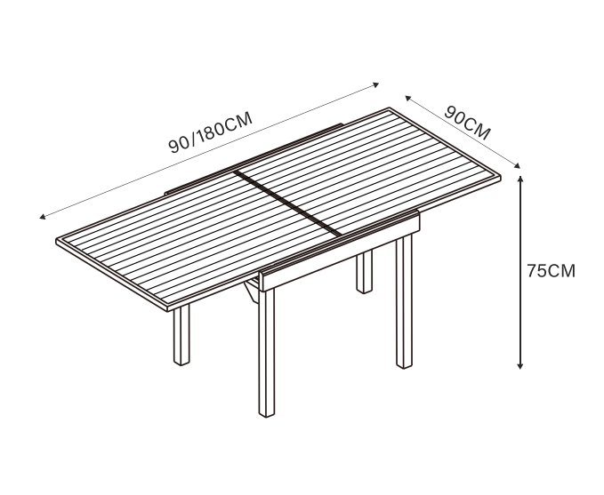 Ausziehbarer Gartentisch für 8 Personen aus Aluminium Murano (180 x 90 cm)