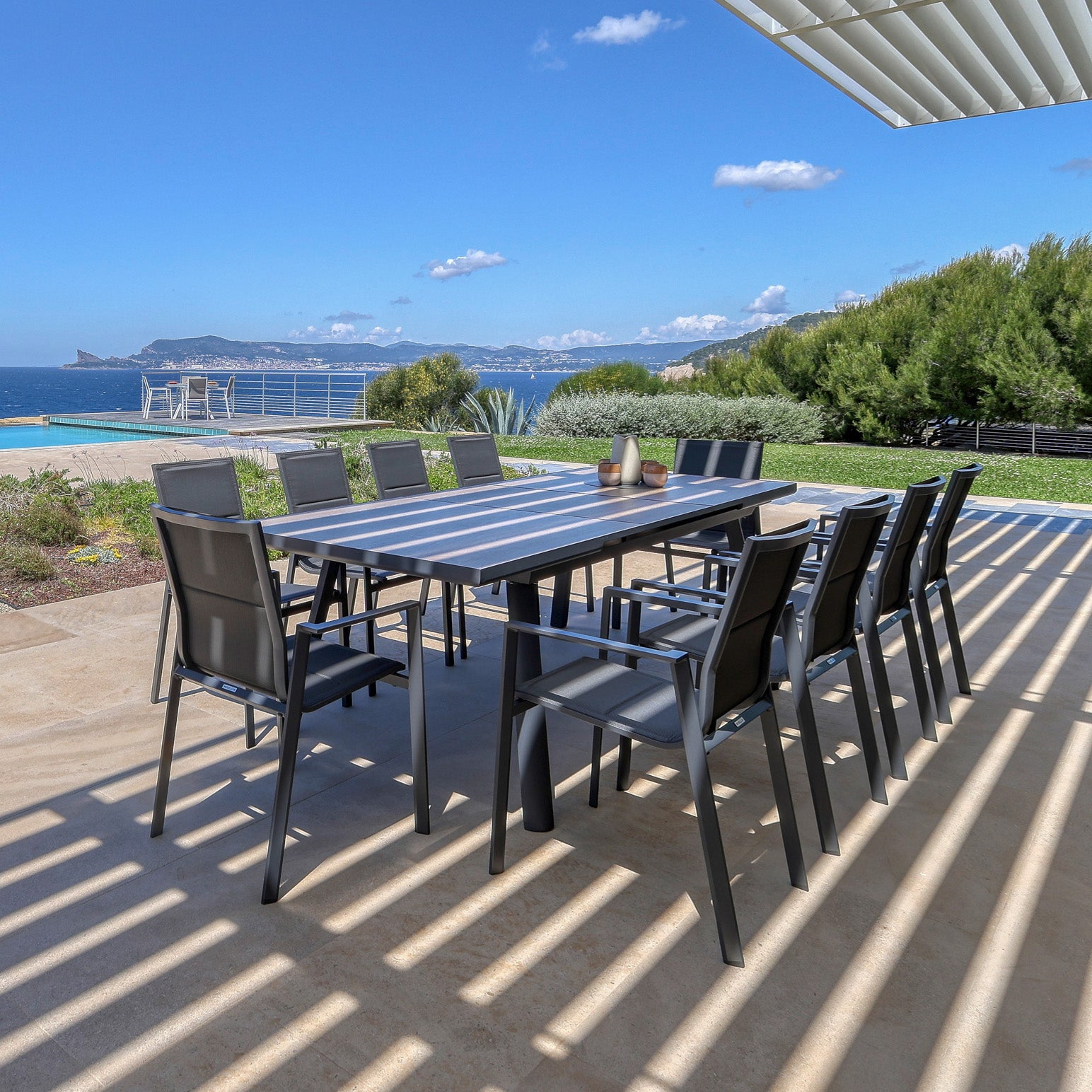 Table de jardin extensible automatique 10 places Aluminium Amalfi - (200/260X96)