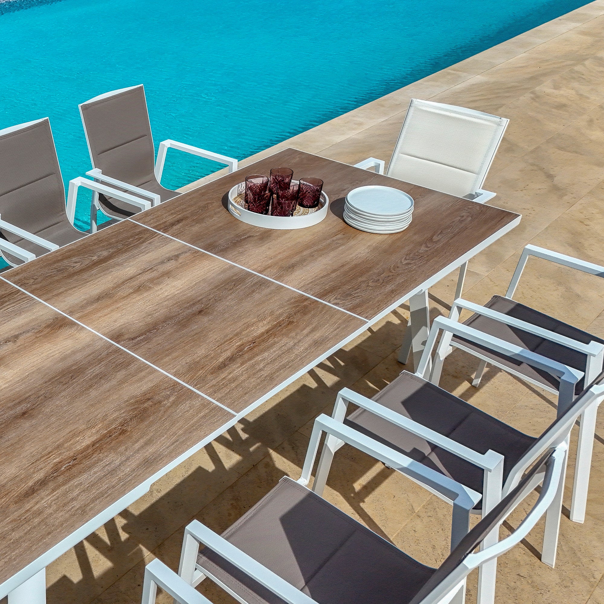 Table de jardin extensible automatique 10 places Aluminium Amalfi - (200/260X96)