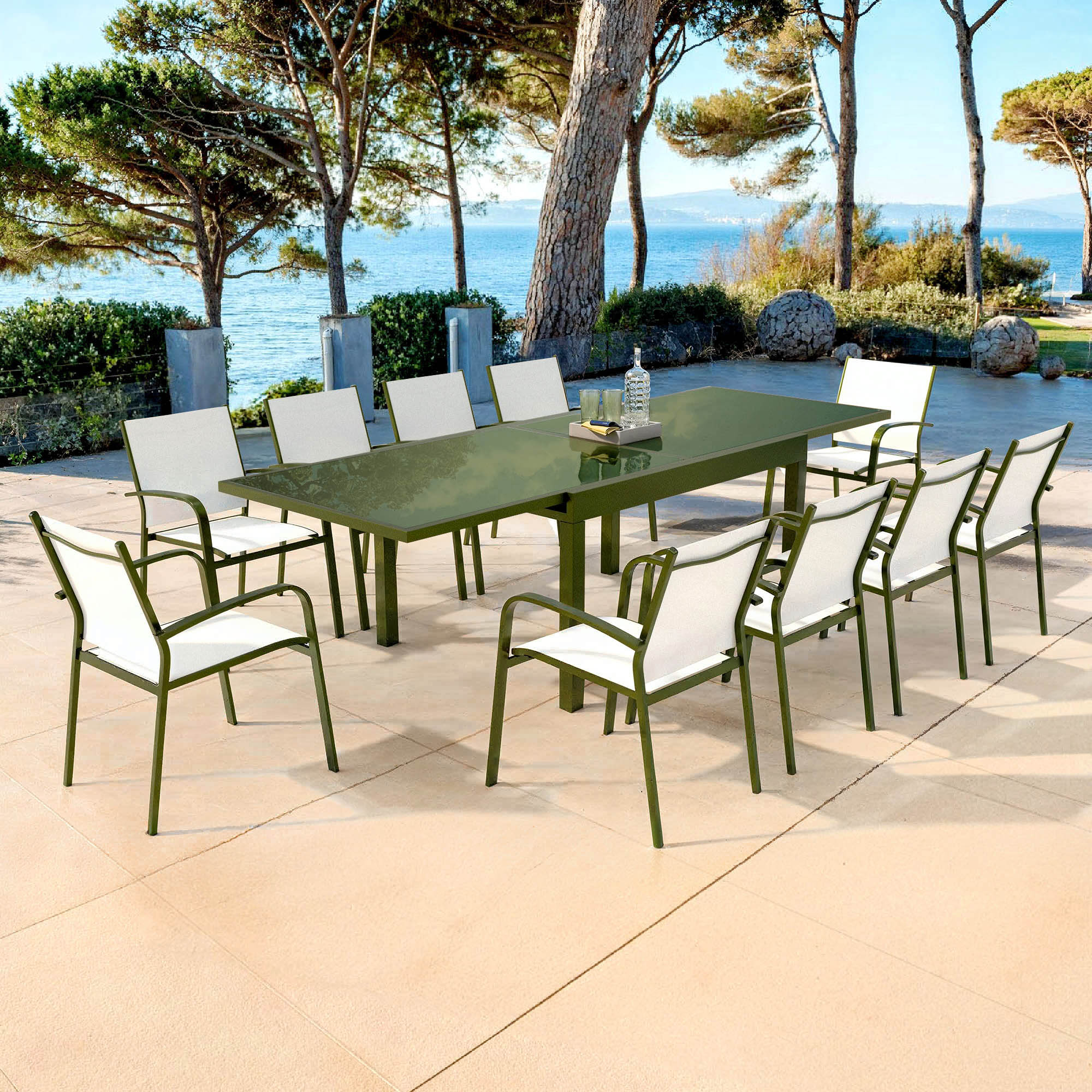 Table de jardin extensible 10 places en verre Murano (270 x 90 cm)