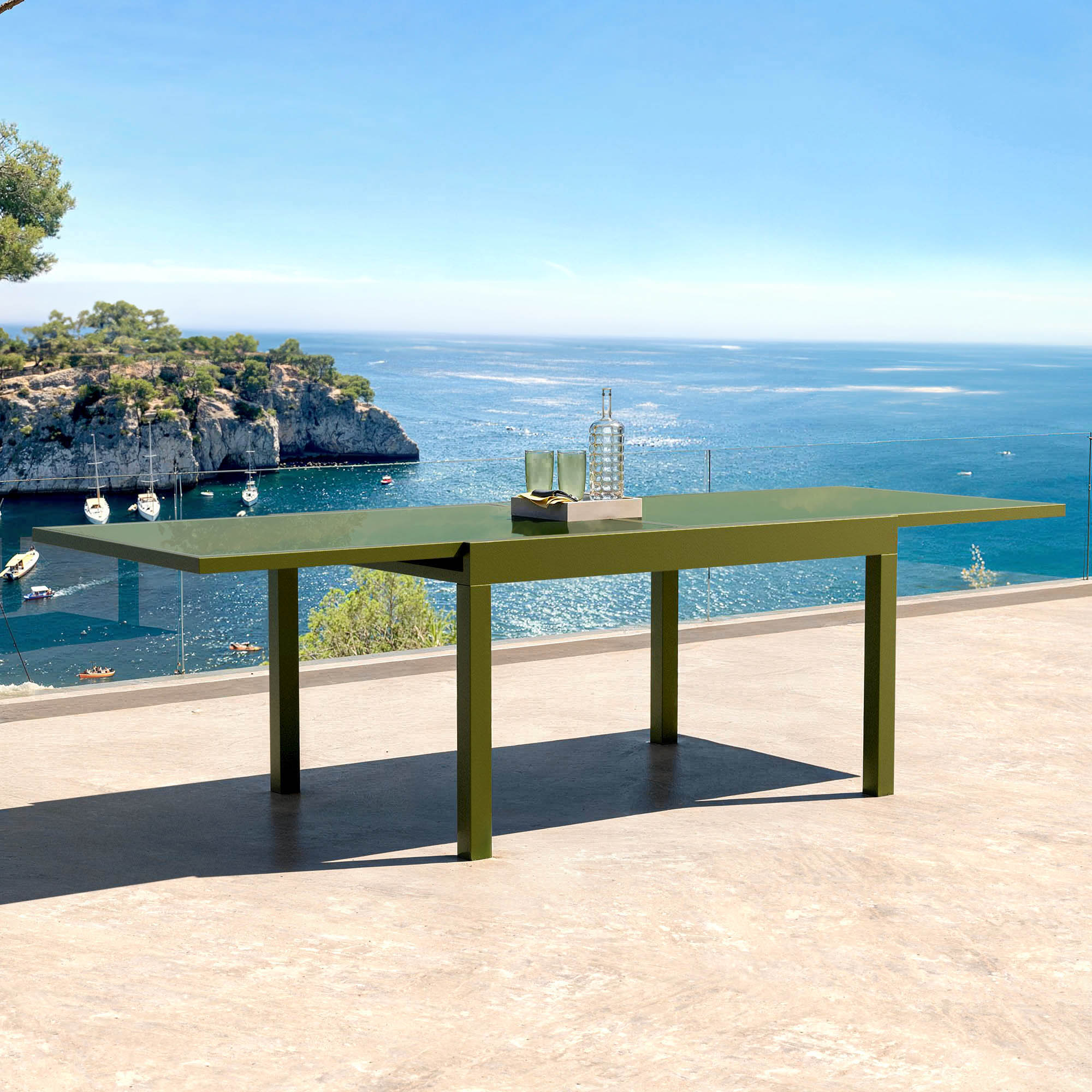 Table de jardin extensible 10 places en verre Murano (270 x 90 cm)