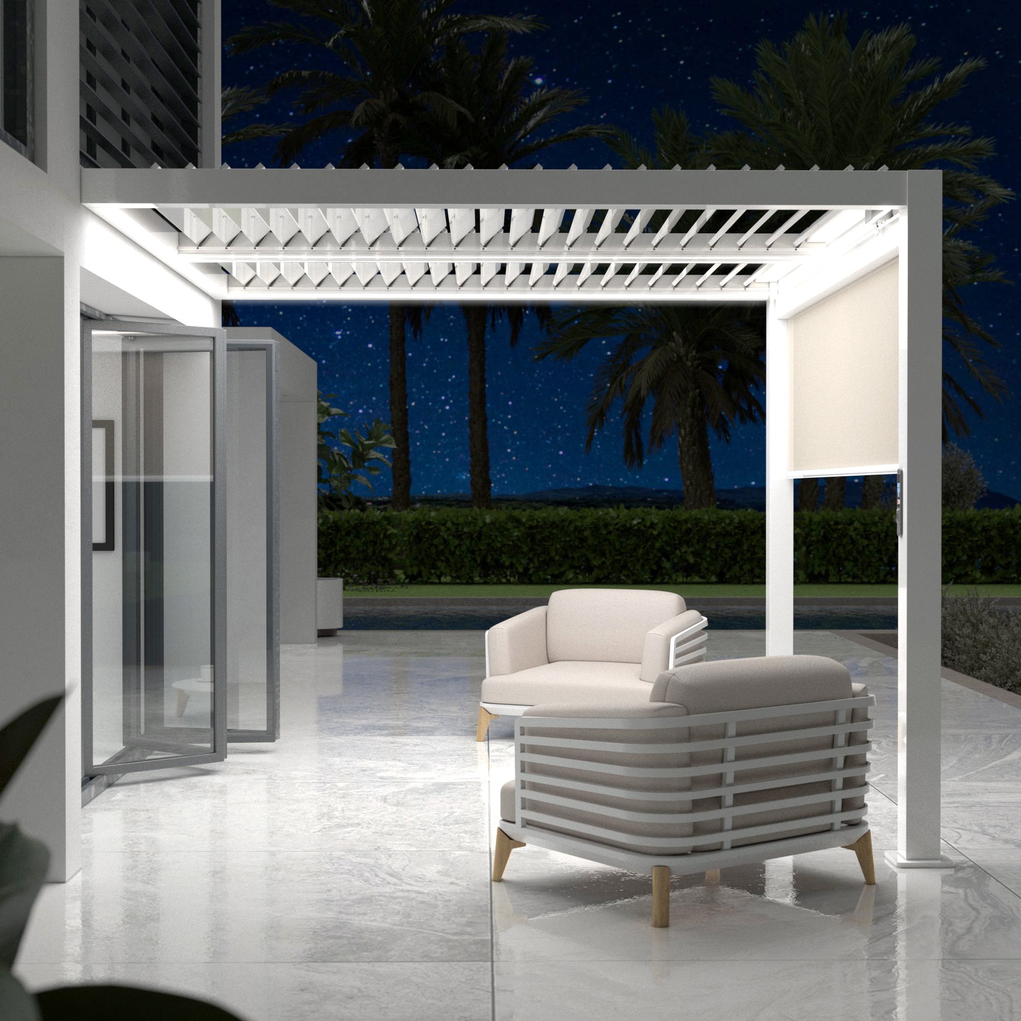 Pergola bioclimatique motorisée et adossée avec LED 3x3m