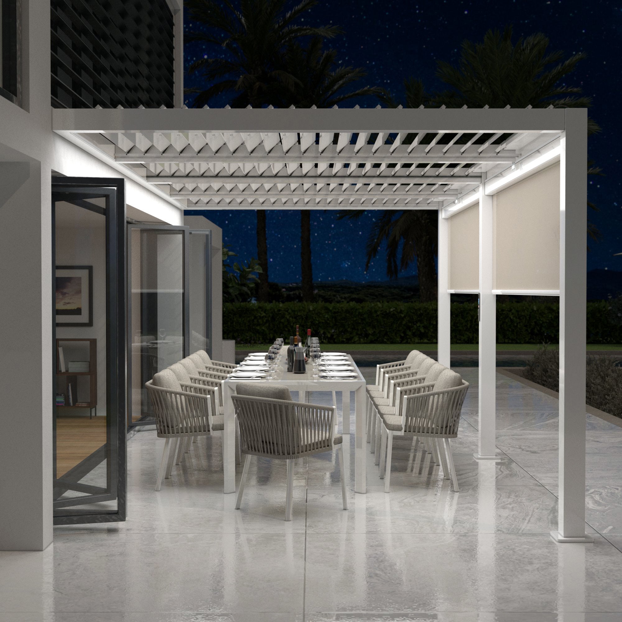 Pergola bioclimatique motorisée et adossée avec LED 3x6m