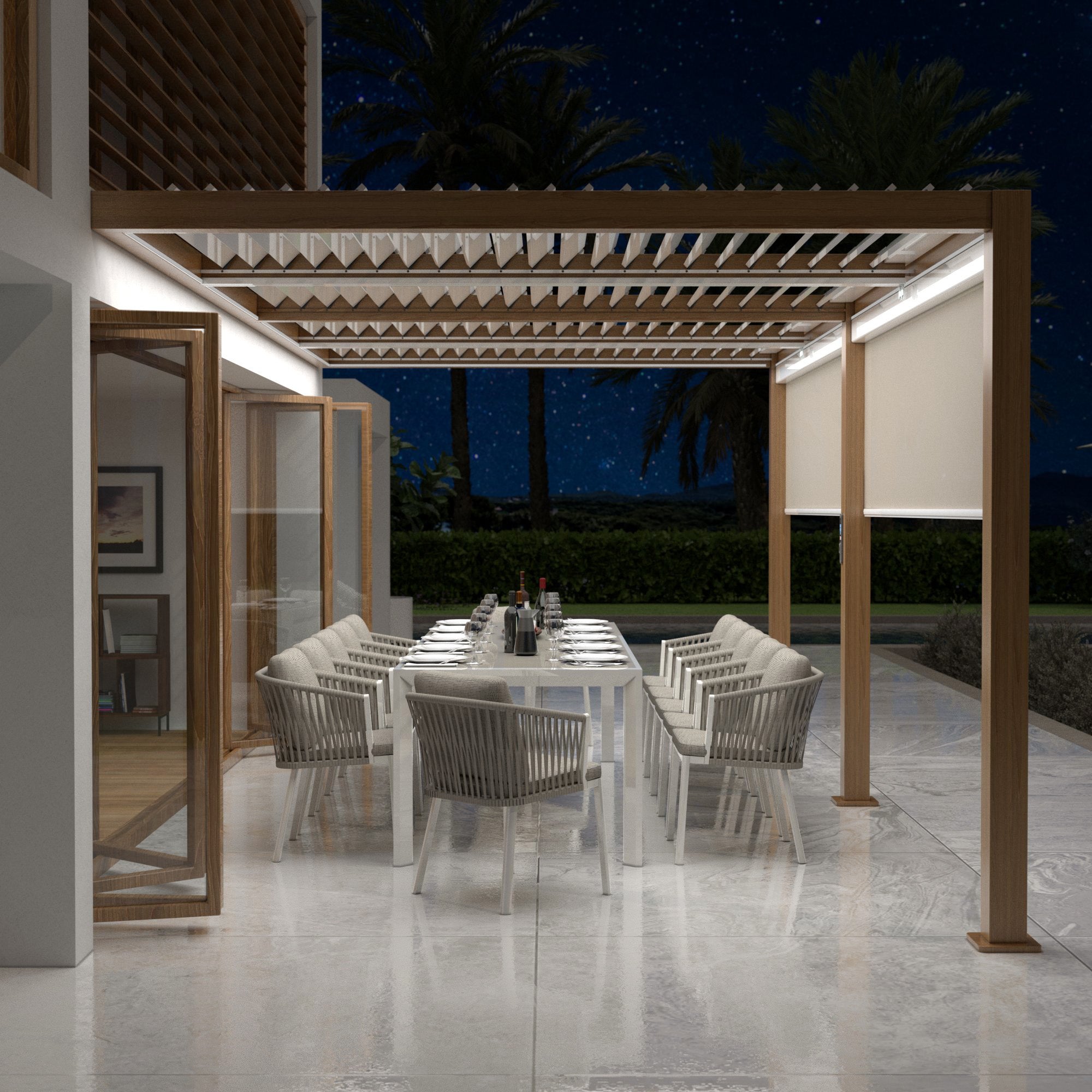 Pergola bioclimatique motorisée et adossée avec LED 3x6m