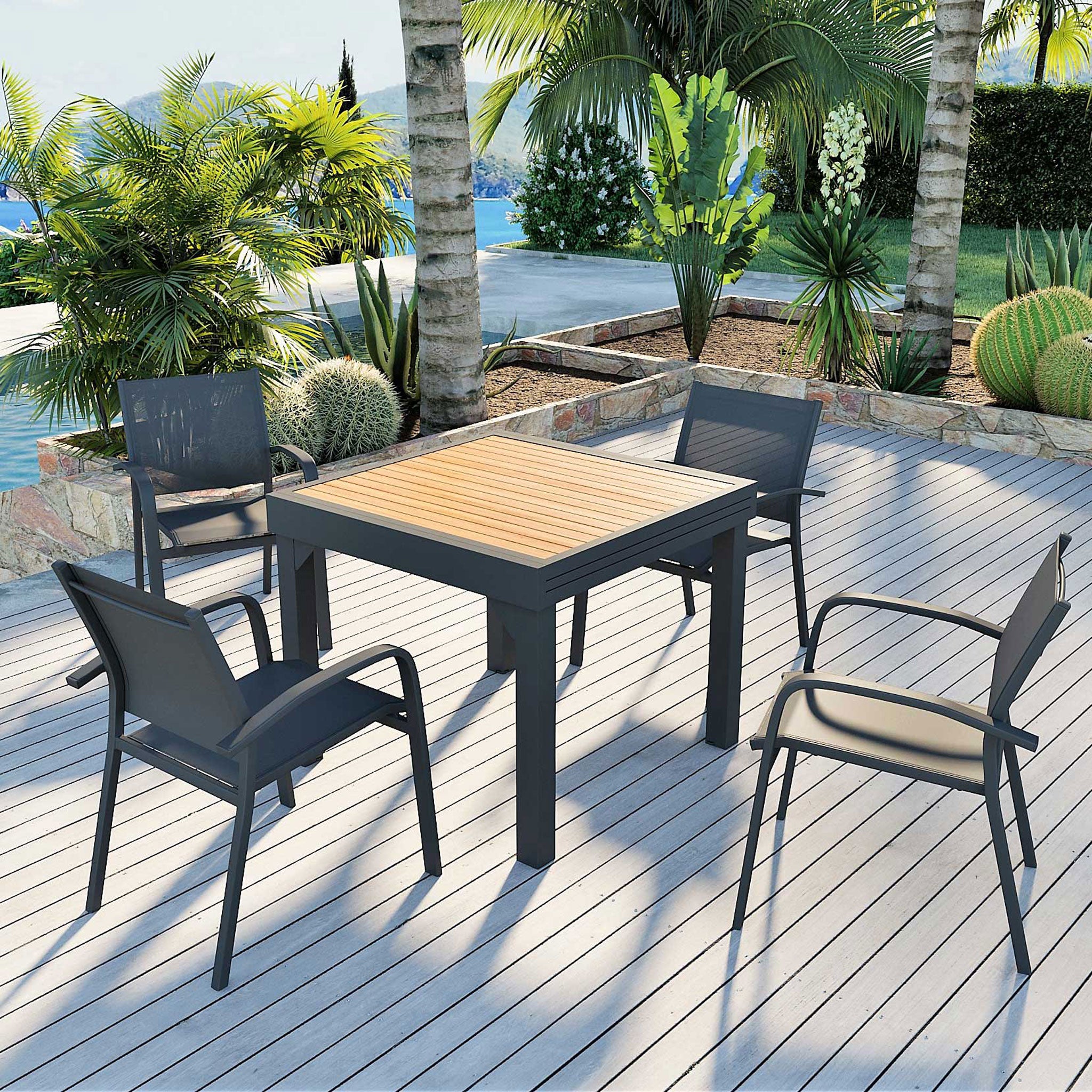 Table de jardin extensible en aluminium coloris noir Carlina -160